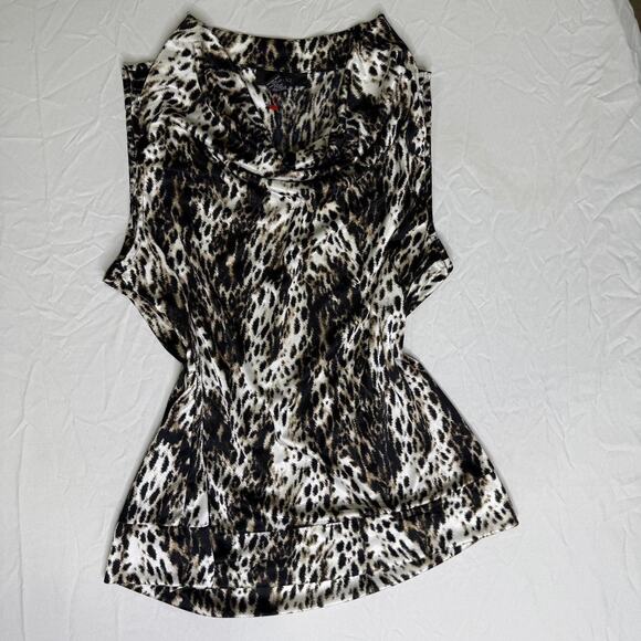 Silky black brown white leopard print blouse - Picture 2 of 7